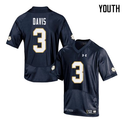 Notre Dame Fighting Irish Youth Avery Davis #3 Navy Under Armour Authentic Stitched College NCAA Football Jersey ODU6199RQ